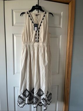 Universal Thread Cream Midi Dress with Black Embroidery